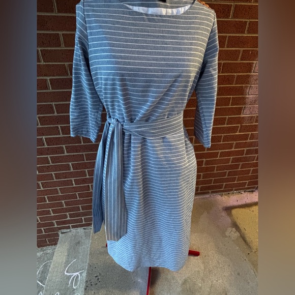 Woman’s Large Blue and White Tie Front Sheath Dress with Dolman Sleeves - Picture 1 of 8